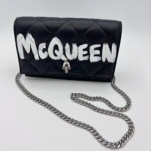 Alexander McQueen Graffiti Black Quilted Leather Skull Crossbody Women's Bag